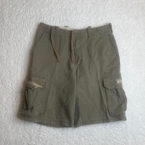 Y2K Aeropostale men's brown faded cargo shorts baggy skater utility drawstrings - Picture 1 of 8